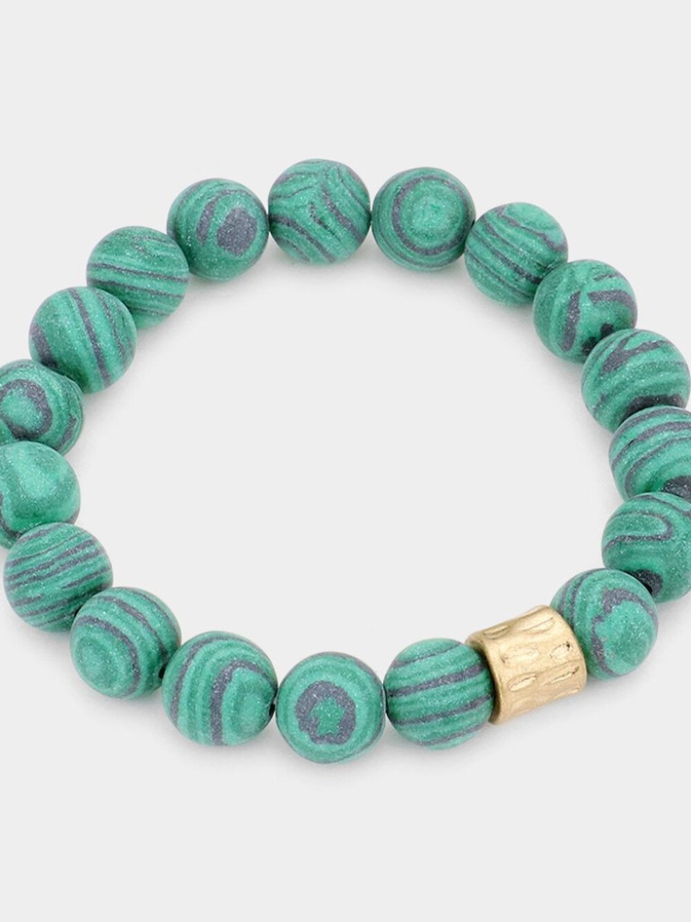 Green Malachite Semi Precious Stone Beaded Stretch Bracelet - Boho Stacking
